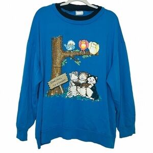 Vintage Cat and Bird Singing Lessons Graphic Crew Neck XL/XXL
